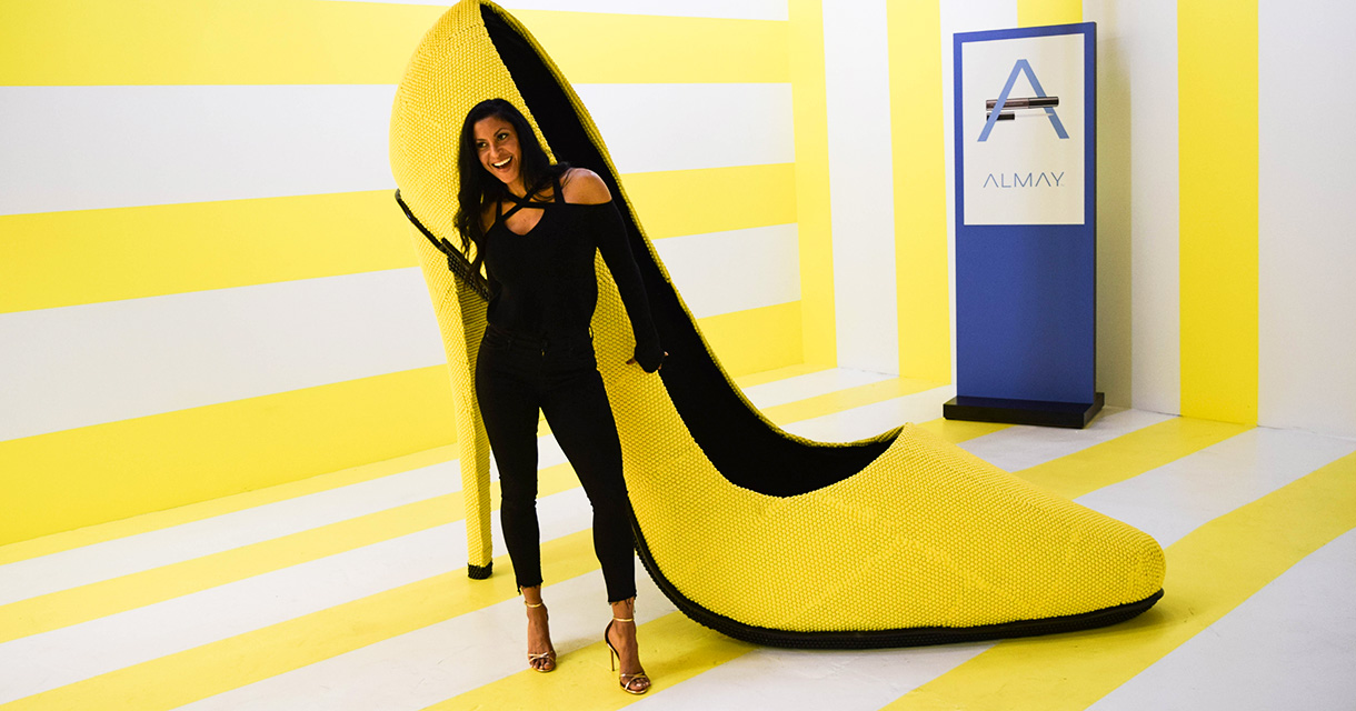 almay influencer event brand activation happy place fgpg bright yellow high heel