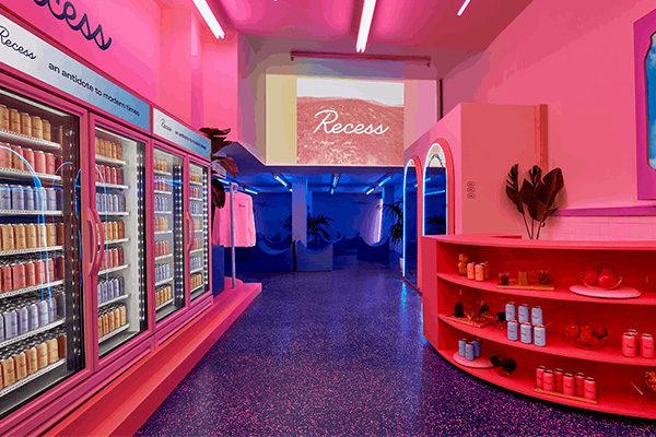 recess irl merch pop-ups shop with product displayed in fridges