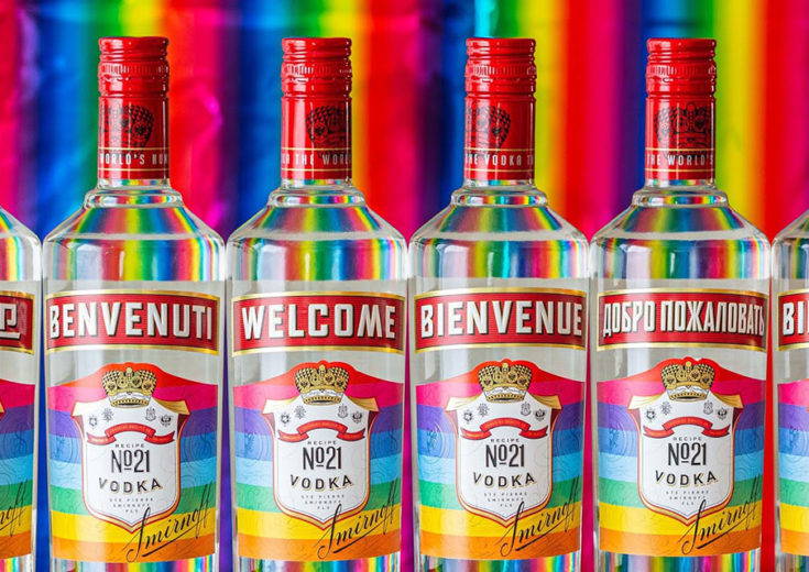 smirnoff vodka bottles in different languages on a rainbow background for the attention economy