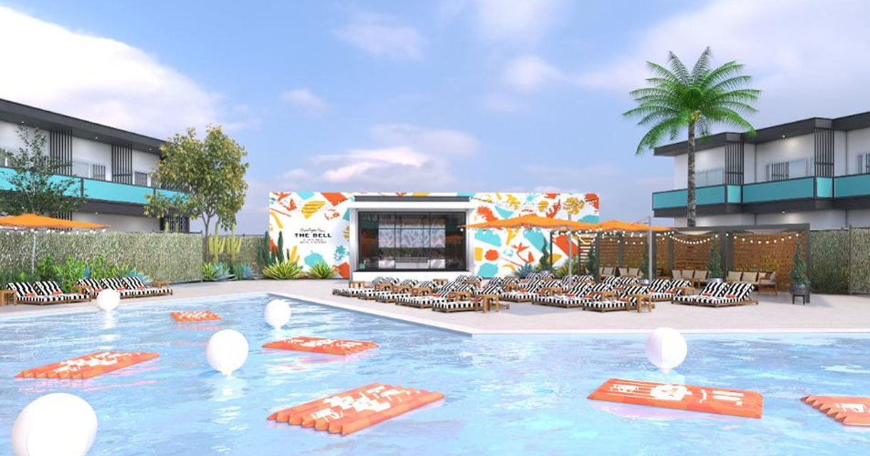 the pool and bar at the taco bell hotel for brand activations
