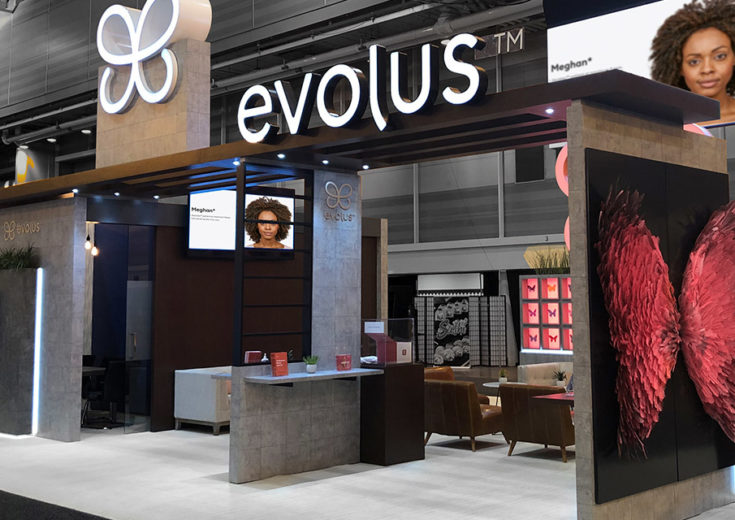 evolus brand activation trade show booth butterfly wings logo fgpg experiential