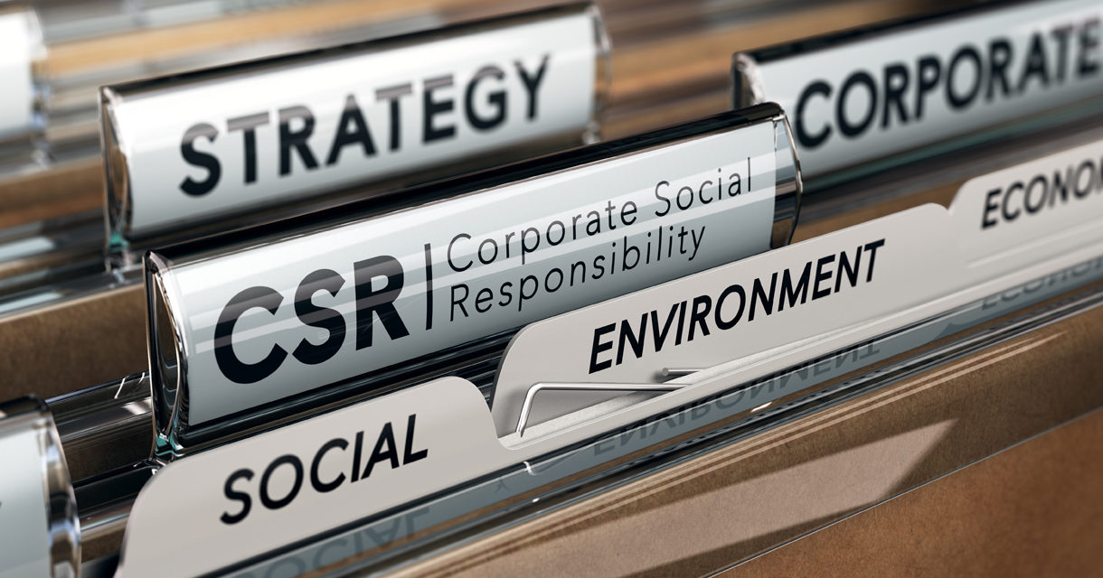 file folders with one highlighting CSR (corporate social responsibility) to evolve organization