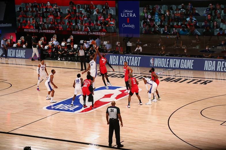 Philadelphia 76ers vs Houston Rockets tip-off in the NBA Bubble for experiments in entertainment