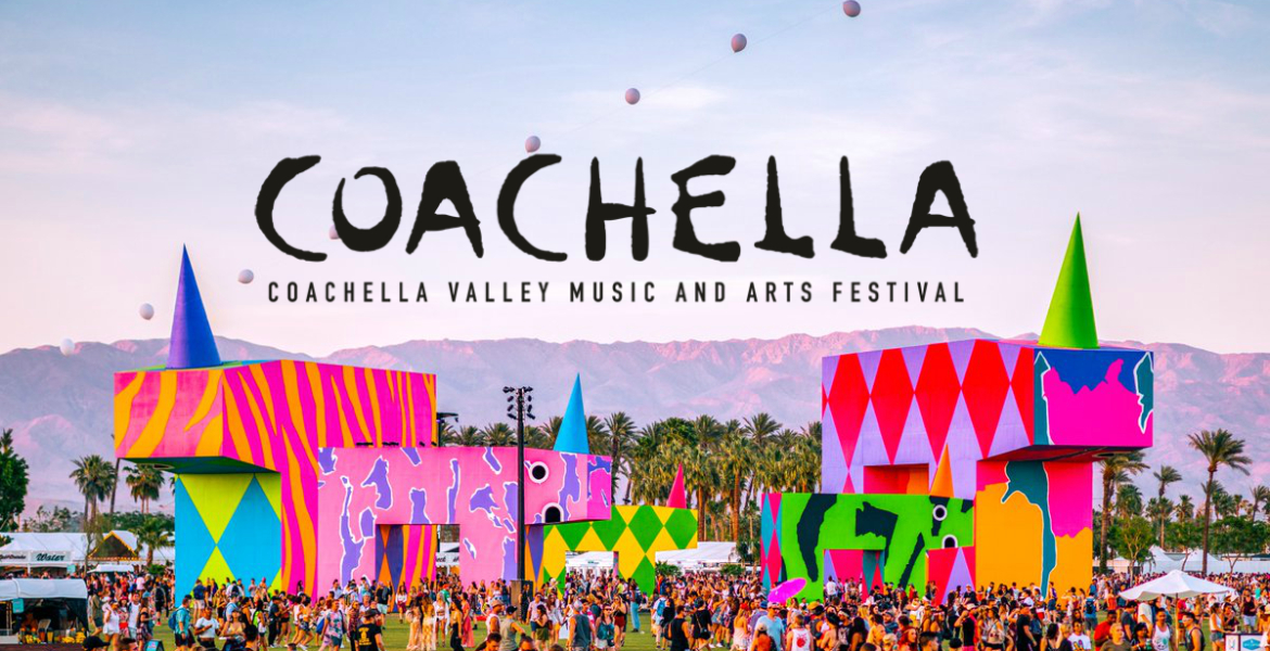 Image of Coachella 2022 with the title of the festival above the festival grounds