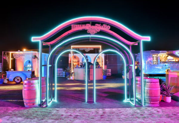 Coachella 2022 Don Julio Brand Activation with entrance surrounded by neon lights